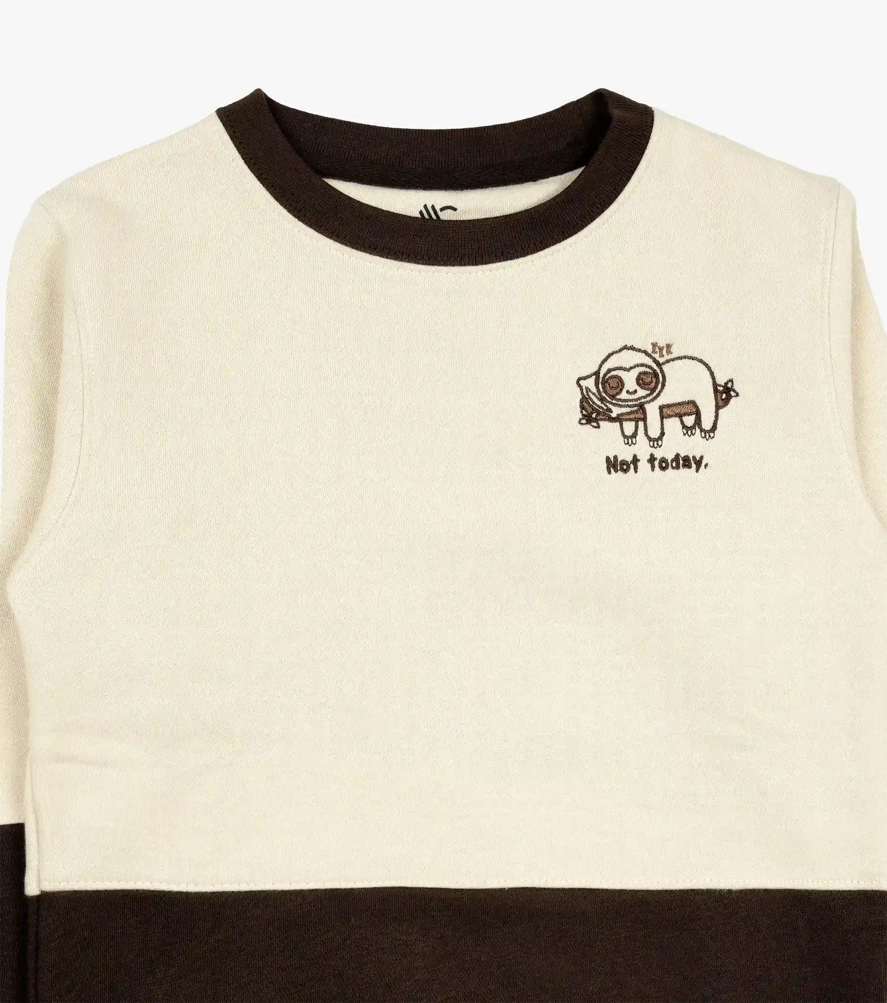 mano-colors-boys-embroidered-sweatshirt-cream-dark-brown-not-today-neck-details