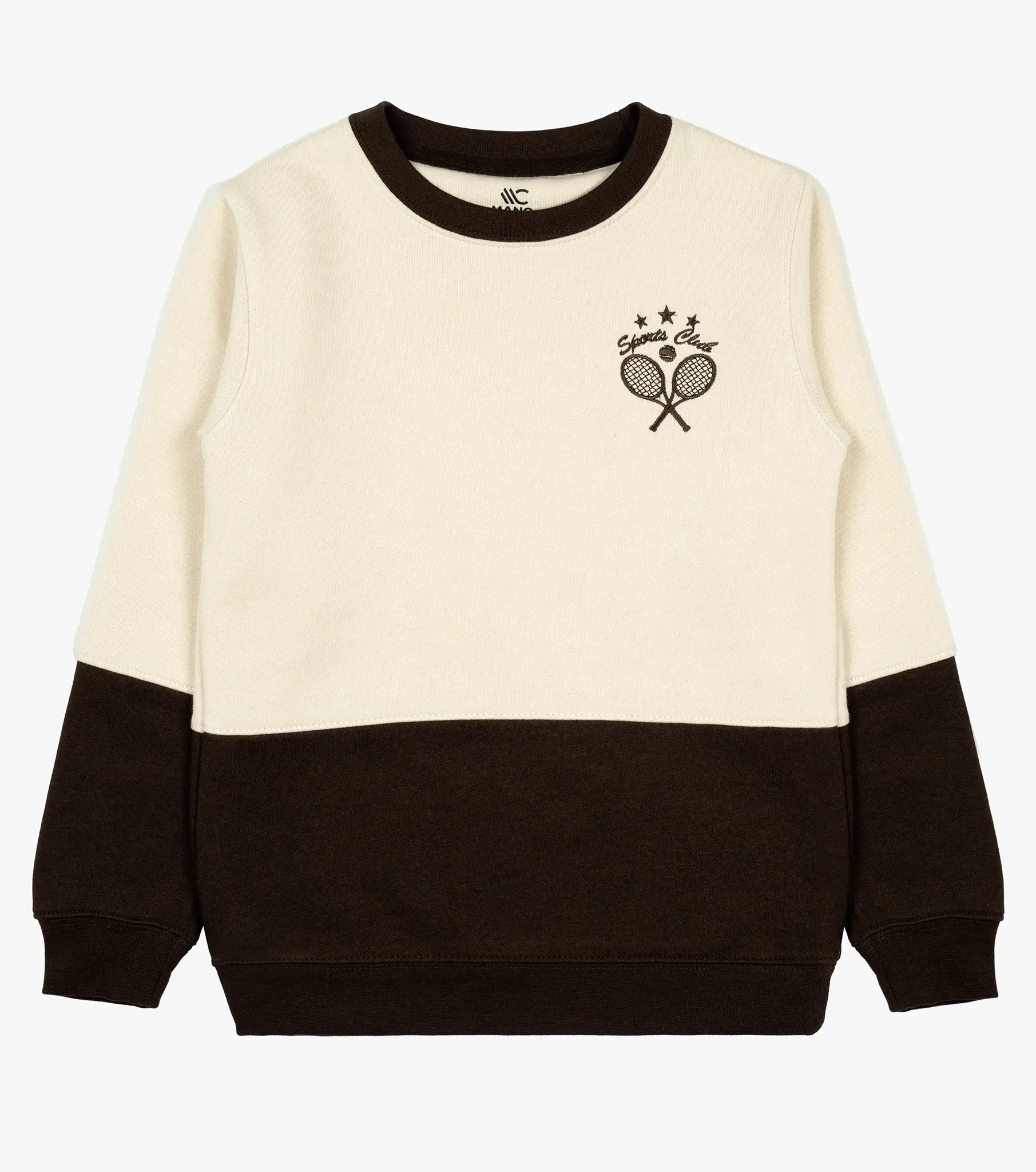 mano-colors-boys-embroidered-sweatshirt-cream-dark-brown-sports-front-view