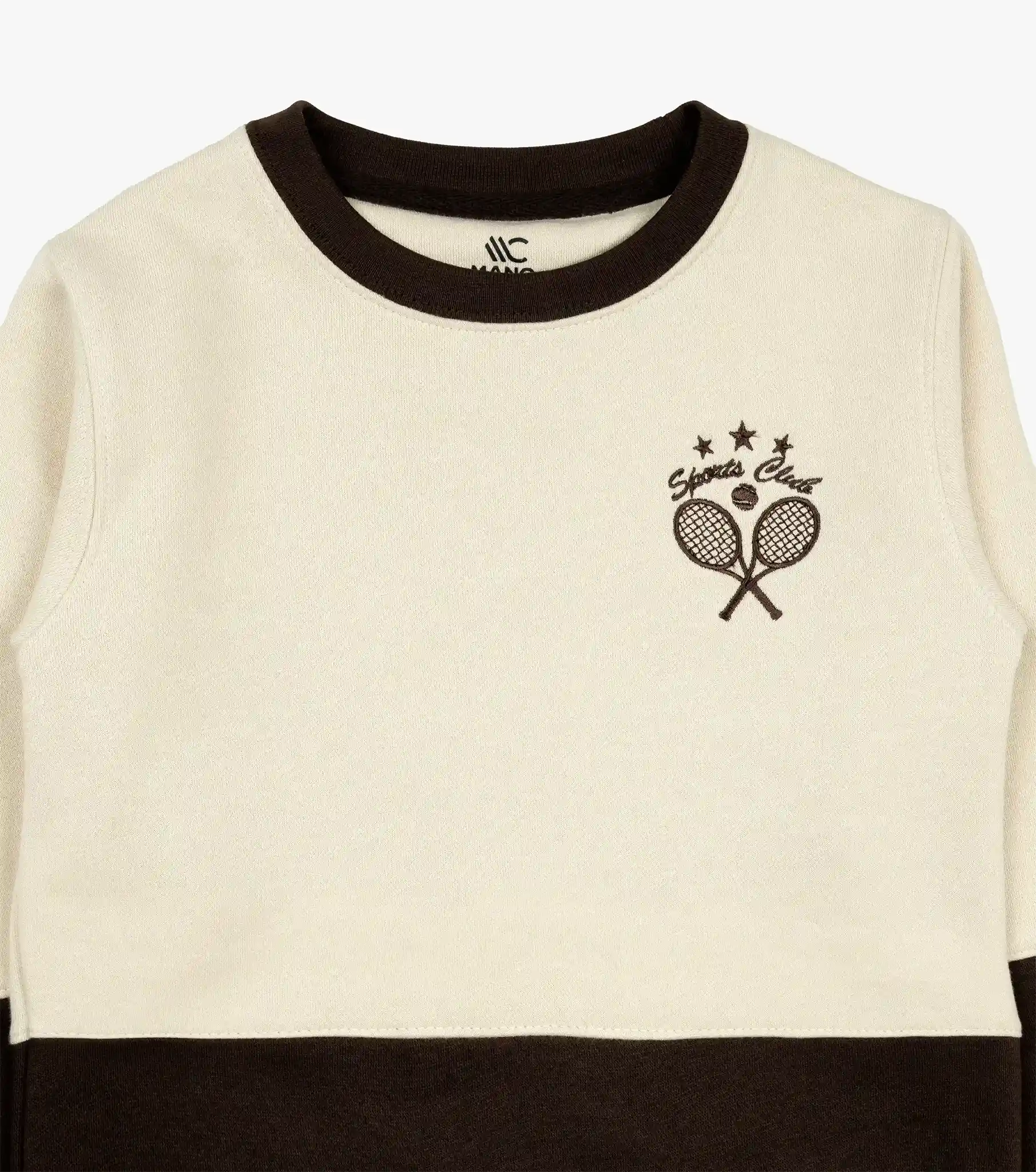 mano-colors-boys-embroidered-sweatshirt-cream-dark-brown-sports-neck-deails