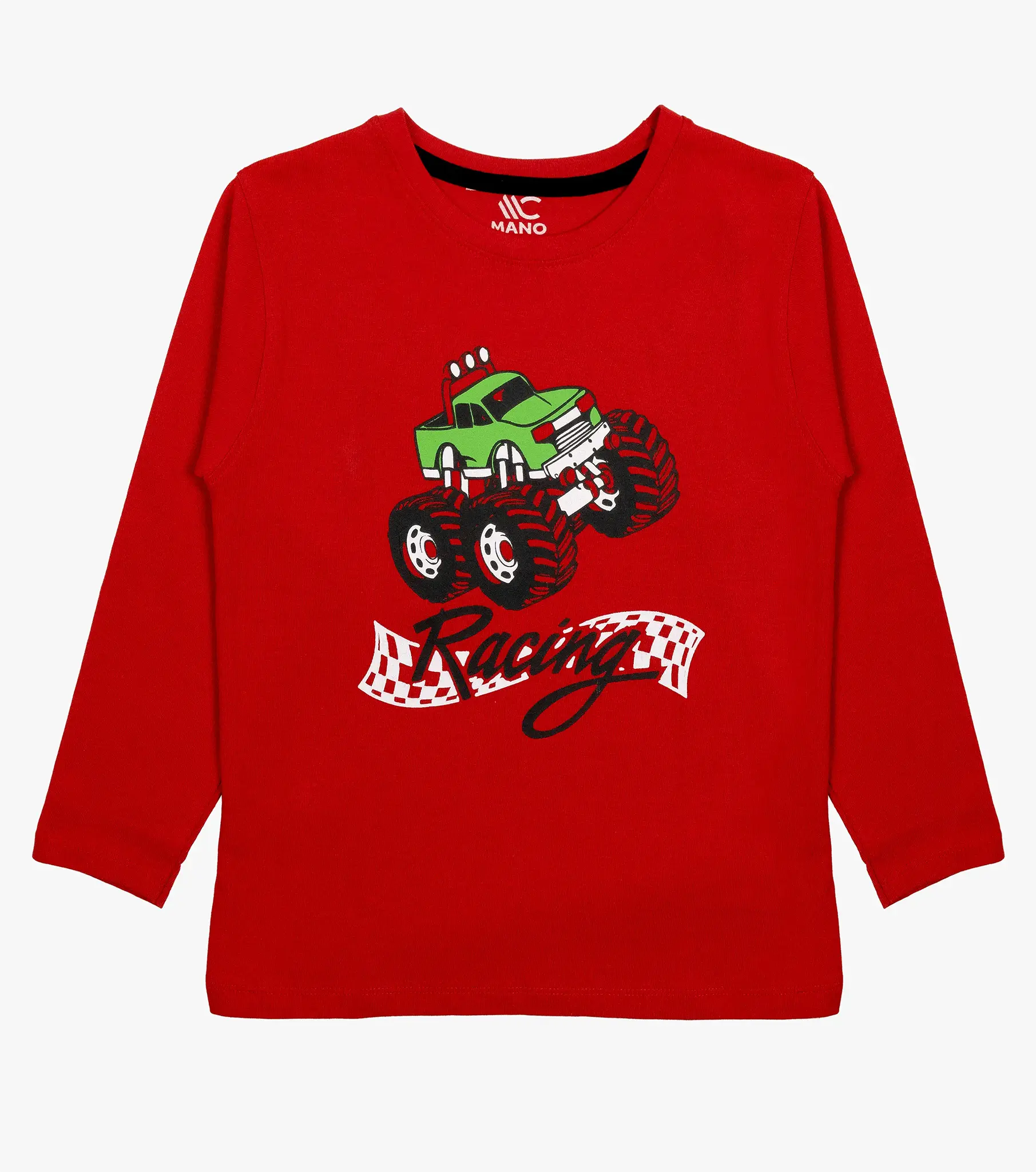 mano-colors-boys-graphics-long-sleeve-T-shirt-red-racing-jeep-front-view