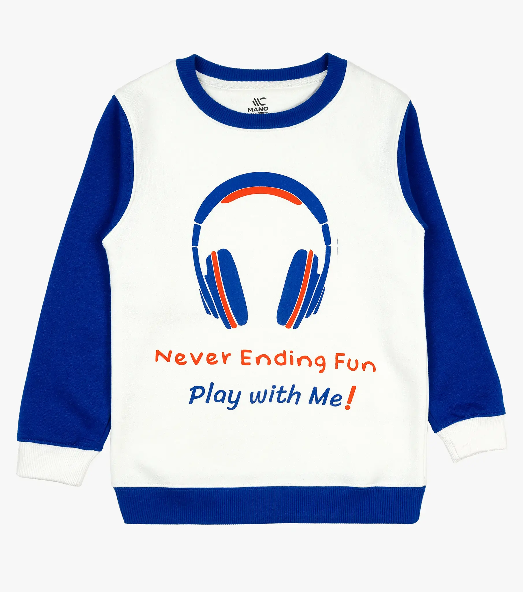 mano-colors-boys-graphics-sweatshirt-white-royal-blue-headphone-front-view