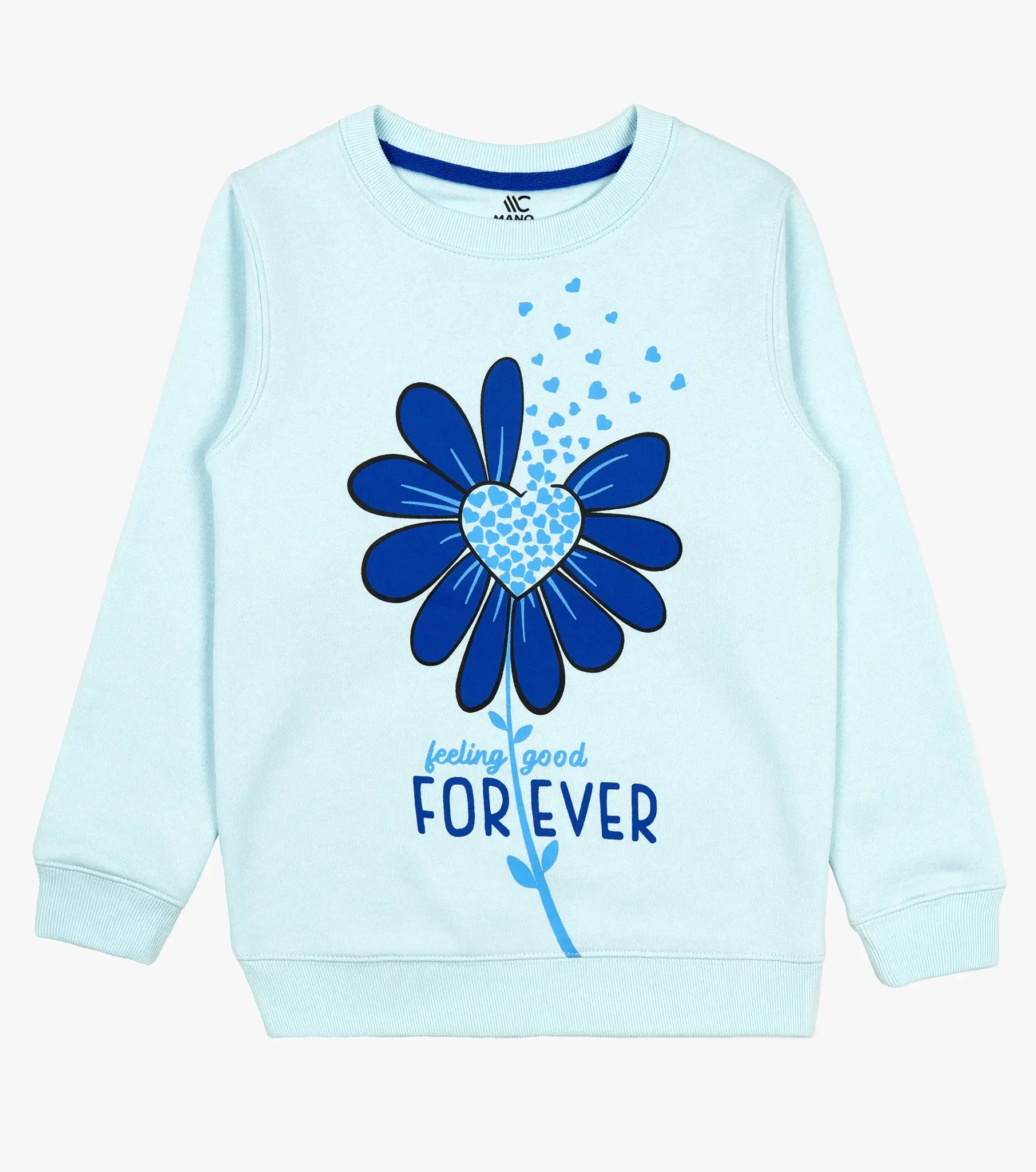 mano-colors-girls-graphics-sweatshirt-skyblue-feeling-good-forever-flower-front-view