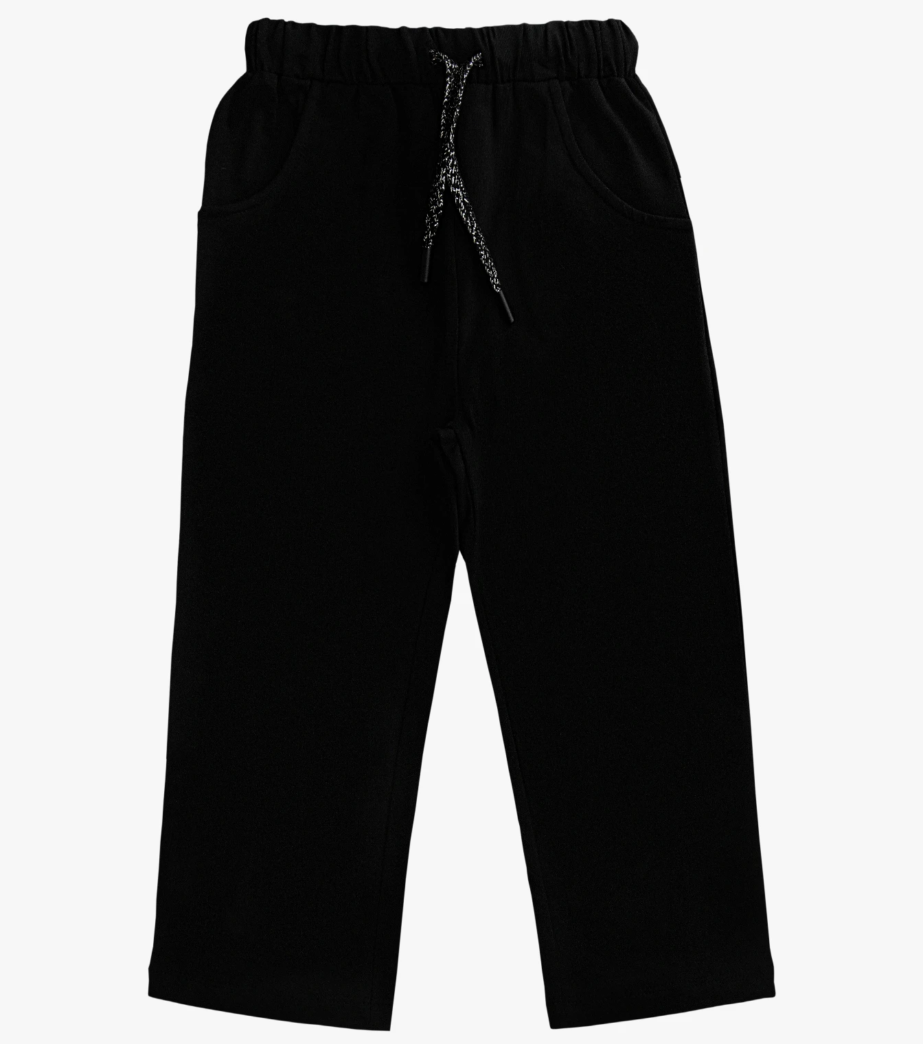 plain-black-lycra-pajamas-with-belt & pocket-front