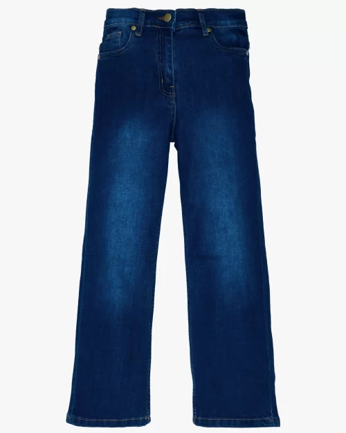 Dark Blue Girls Comfort Denim Jeans Wide Leg Premium Quality by Mano Colors
