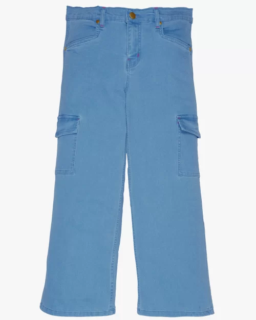 Sky Blue Girls Cargo Comfort Denim Jeans Premium Quality by Mano Colors