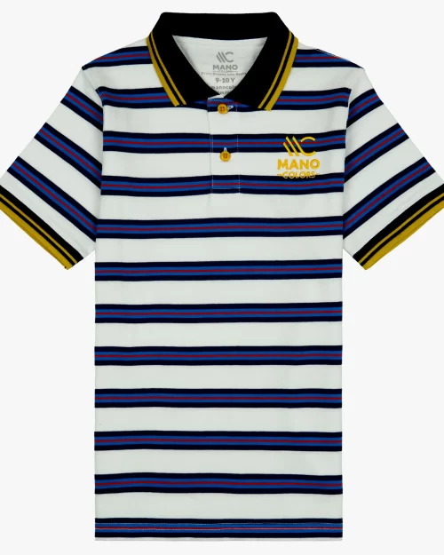 Boys Striped Embroidery Small Sleeve Polo Shirt