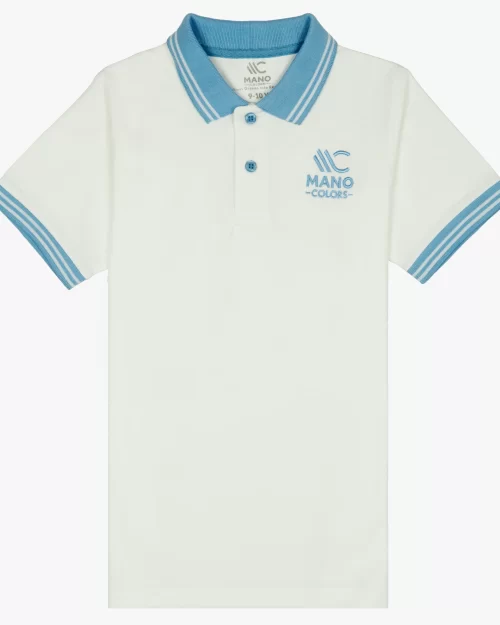 Boys White Embroidery Small Sleeve Polo Shirt