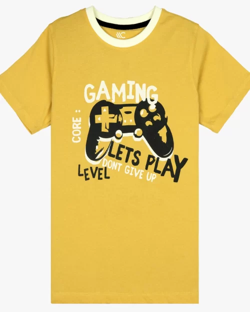 Mano Colors kids clothing Store Online presents boys mustard raglan graphics tshirt 01
