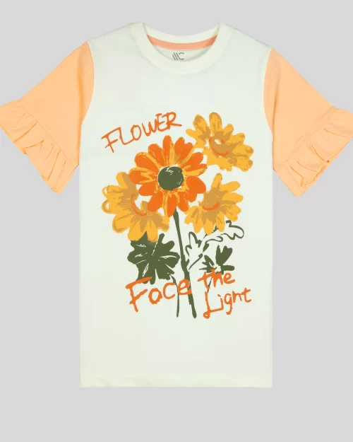Mano Colors kids clothing Store Online presents girls off-white-tea-pink graphics tshirt 01